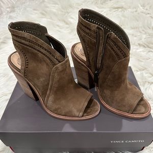 Brown peep toe booties